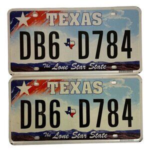 Texas Retired License Plate Pair DB6 D784 Lone Star State 2009 Discontinued